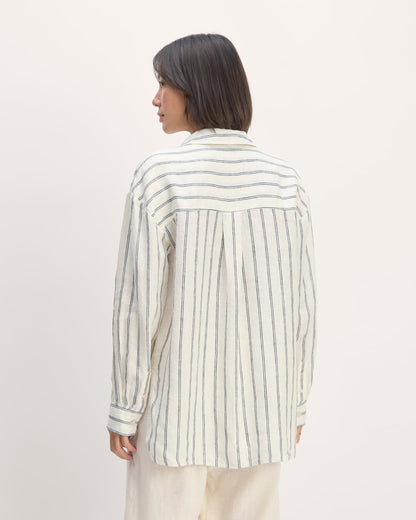 The Boyfriend Shirt in Linen | Bone/Navy