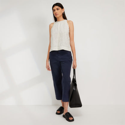 The Linen High-Neck Tank | Black / Canvas Tan