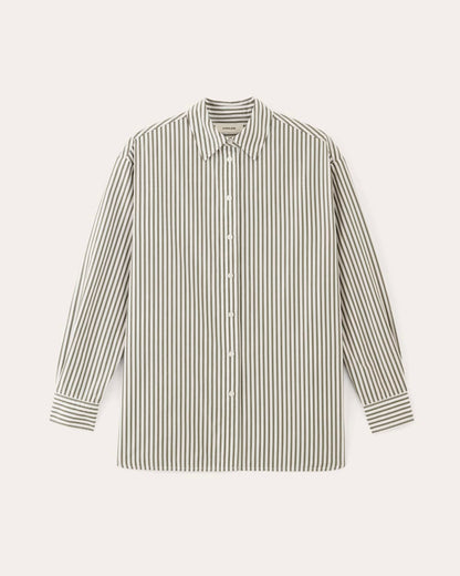 The Supima® Cotton Boyfriend Shirt | White / Moss Green