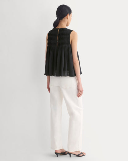 Twisted Pleat Tank in Silk Georgette | Black