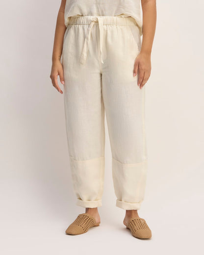 The Linen Pull-On Barrel Pant | Bone