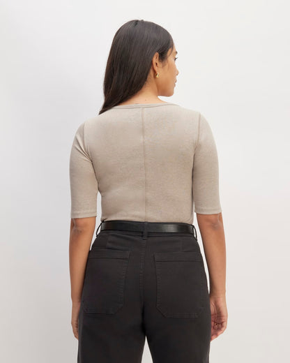The Luxe Rib Scoop-Neck Tee | Heathered Tan