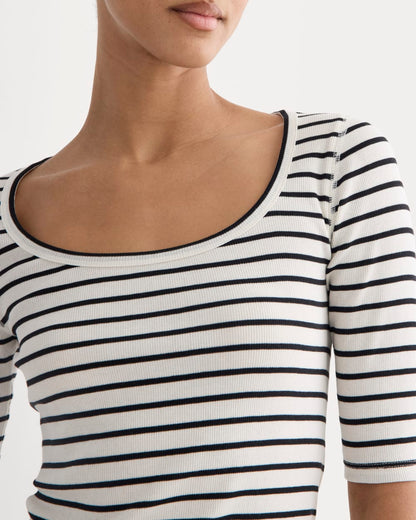 The Luxe Rib Scoop-Neck Tee | Bone / Black