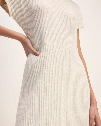 The Rib-Knit Cap-Sleeve Midi Dress | Bone