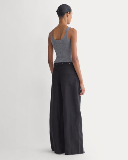 Wide-Leg Drawstring Pant in Linen | Black
