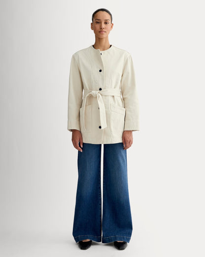 The Long Denim Barrel Jacket | Garment-Dyed Sand