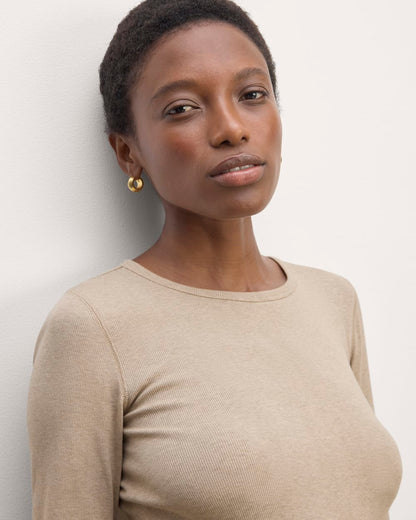 The Luxe Rib Long-Sleeve Crew | Heathered Tan