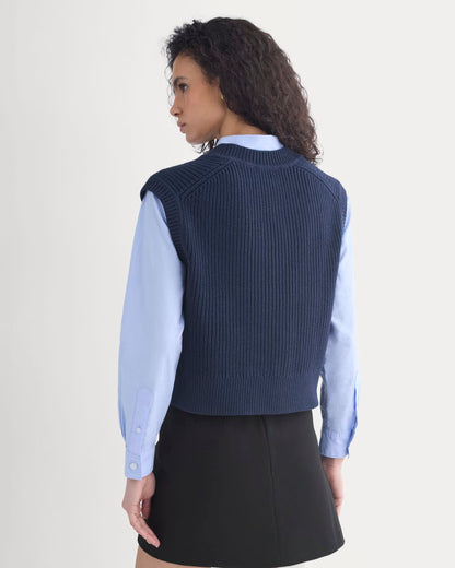 Ribbed V-Neck Vest in Everyday Cotton | Navy