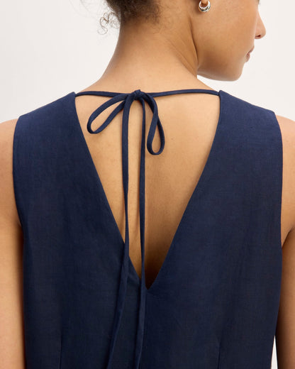 The Linen V-Neck Maxi Dress | Navy