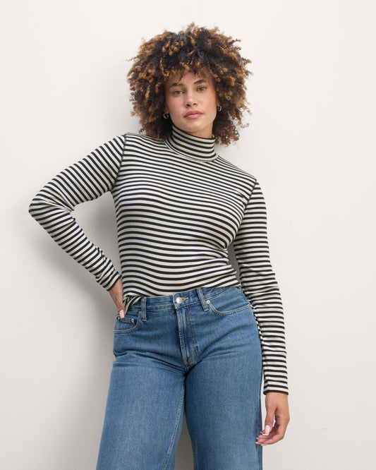 The Luxe Rib Turtleneck | Bone / Black