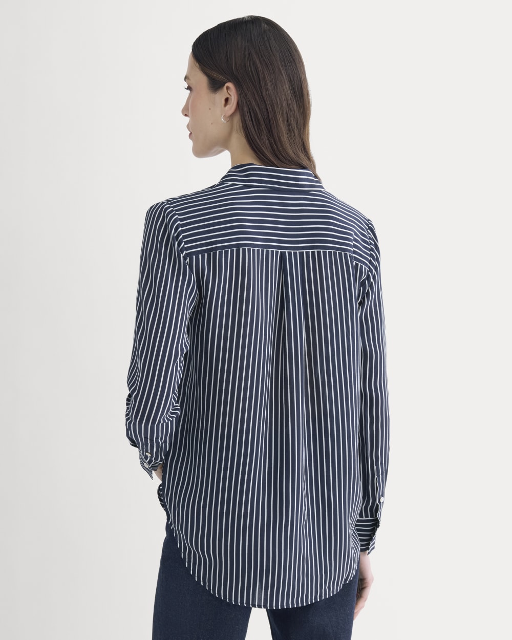 The Must-Have Shirt in Washable Silk | True Navy / Bone Stripe