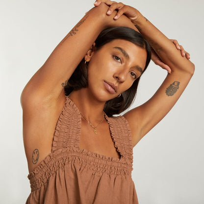 The Smocked Linen Dress | Tawny Brown