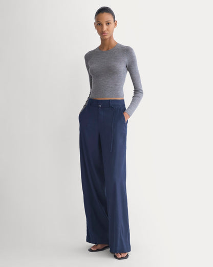 The Cropped Crew Top in Ultrafine Merino | Heather Mid Grey