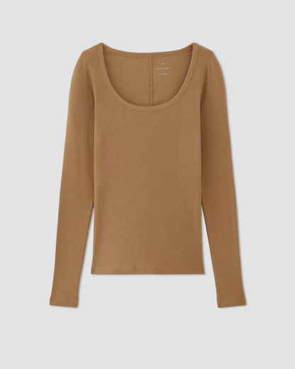 The Luxe Rib Long-Sleeve Scoop-Neck Tee | Toasted Coconut