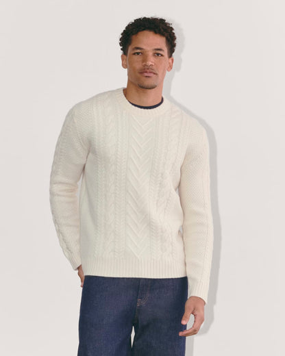 The Felted Merino Cable-Knit Crew | Bone