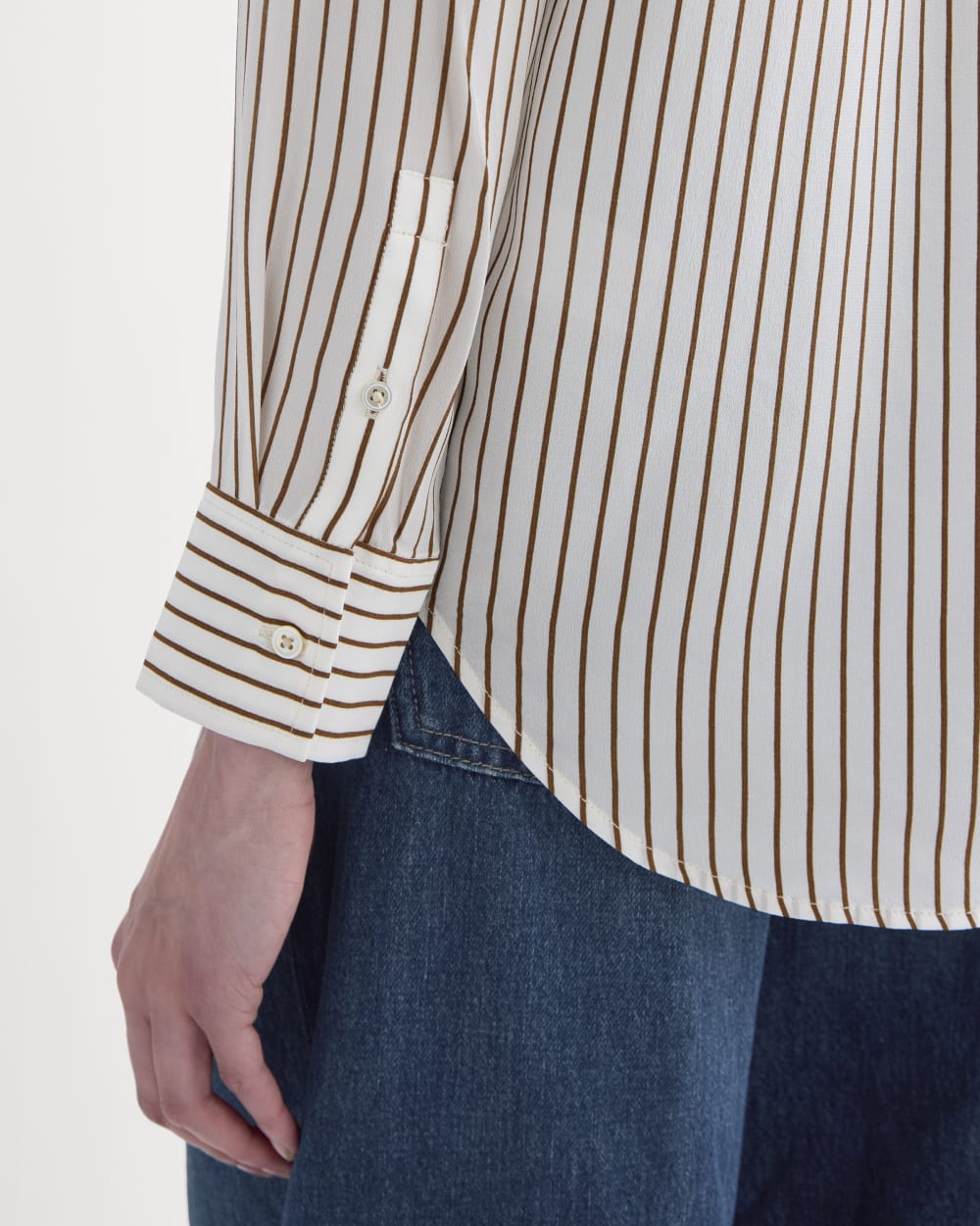 The Must-Have Shirt in Washable Silk | Bone / Toffee Stripe