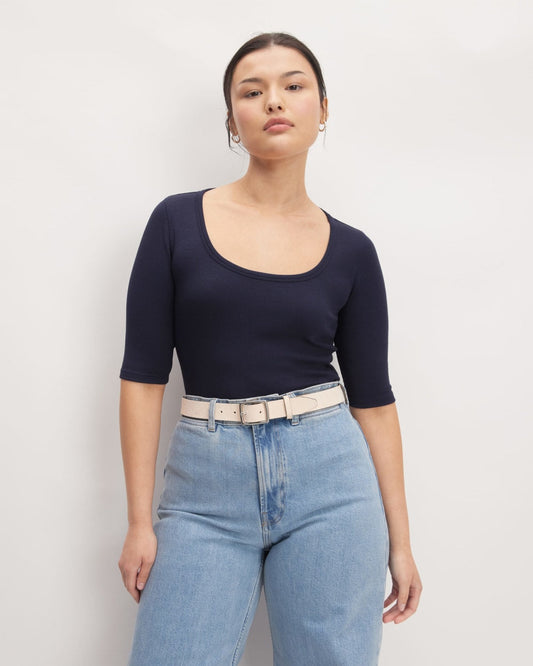The Luxe Rib Scoop-Neck Tee | Navy