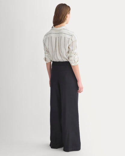 Wide-Leg Belted Pant in Stretch Linen | Black | Regular