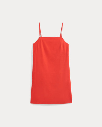 Mini Shift Dress in Stretch Linen | Fiery Red