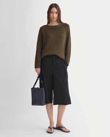 Wide-Neck Crew Sweater in Tape Yarn | Beech