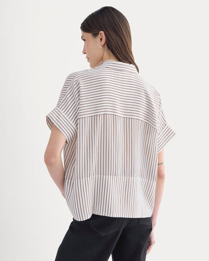 The Boxy Shirt in Washable Silk | Bone / Toffee Stripe