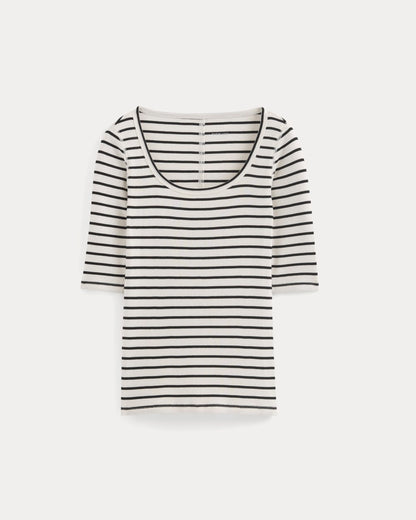 The Luxe Rib Scoop-Neck Tee | Bone / Black