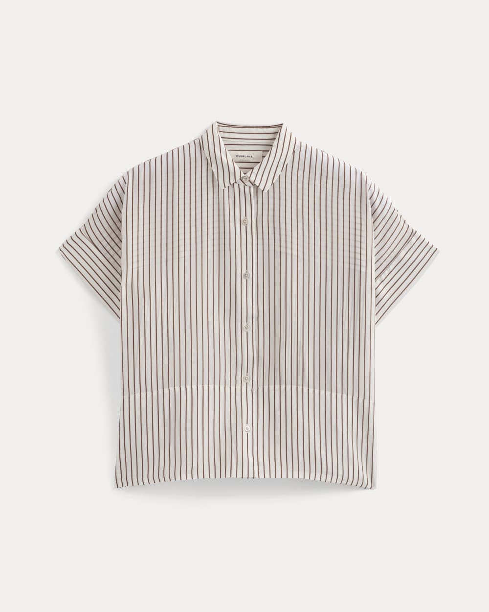 The Boxy Shirt in Washable Silk | Bone / Toffee Stripe
