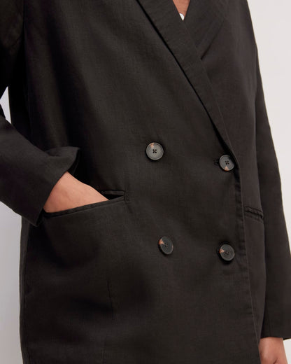 The Linen Double Breasted Blazer | Black