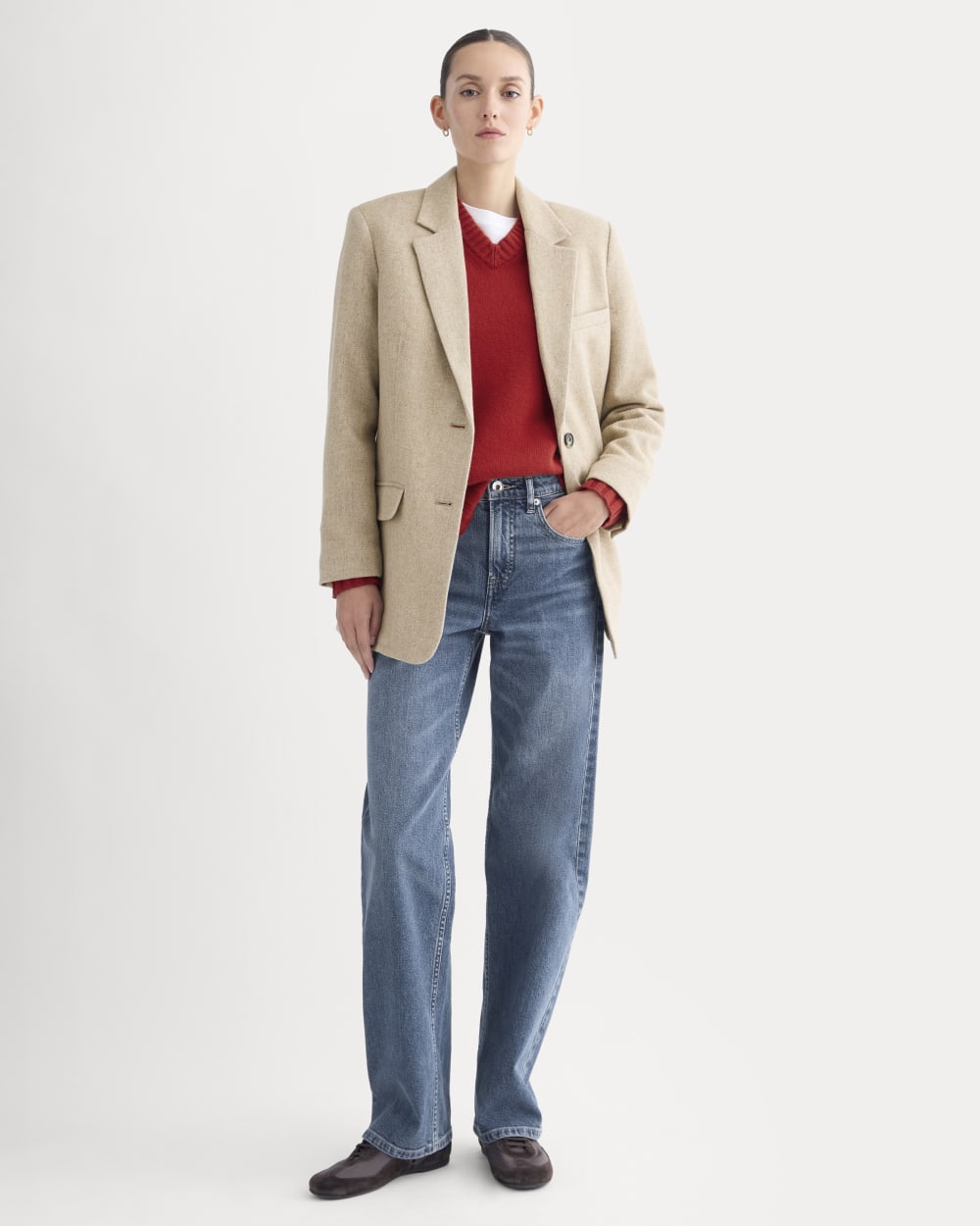The Oversized Blazer in Wool | Taupe Herringbone