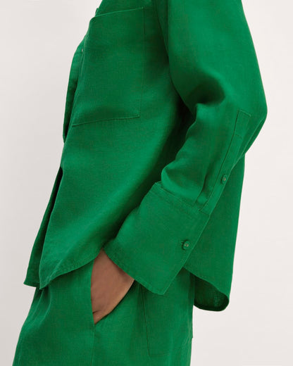 The Popover Shirt in Linen | Grass Green
