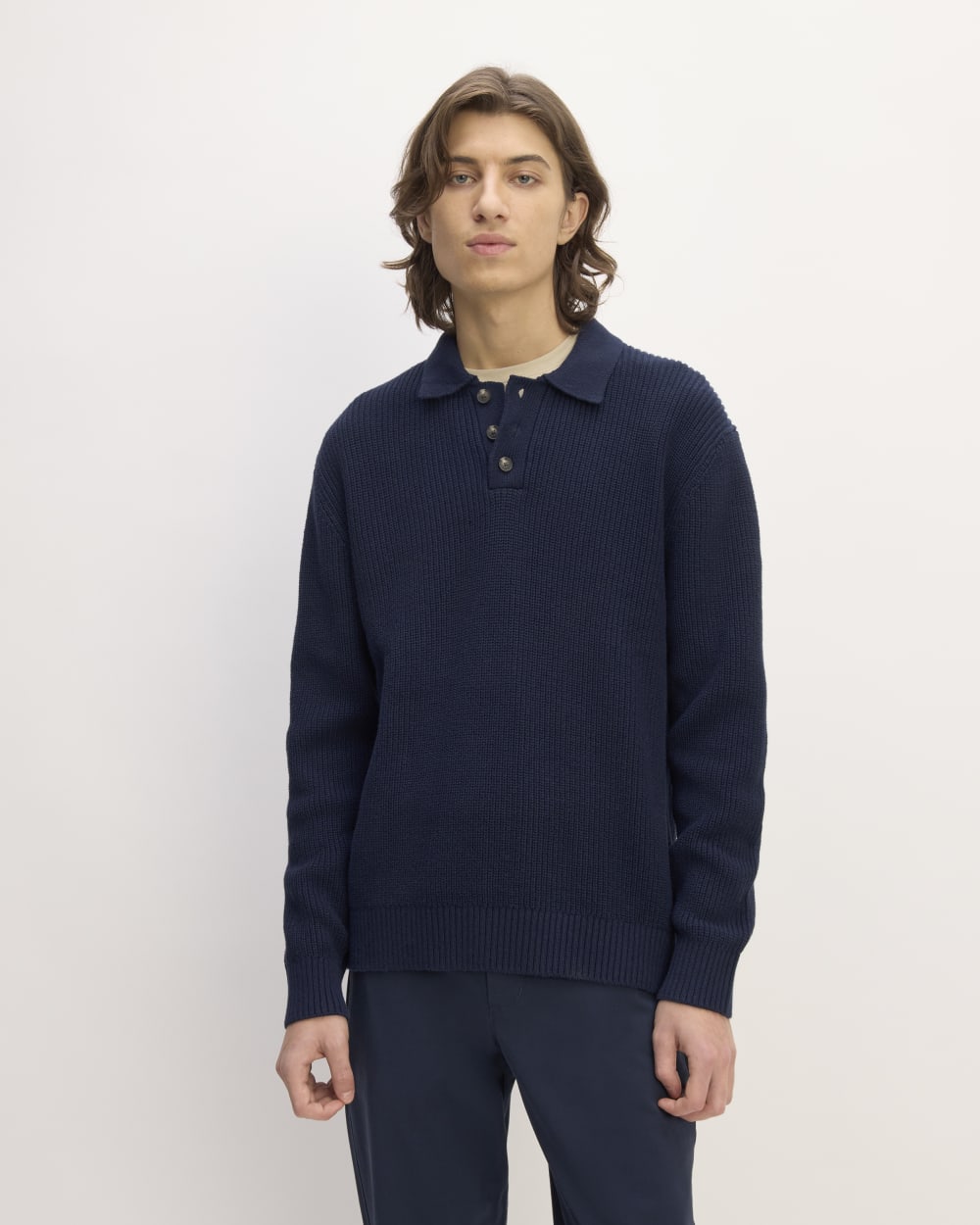 The Cotton Chunky Rib Polo | Navy