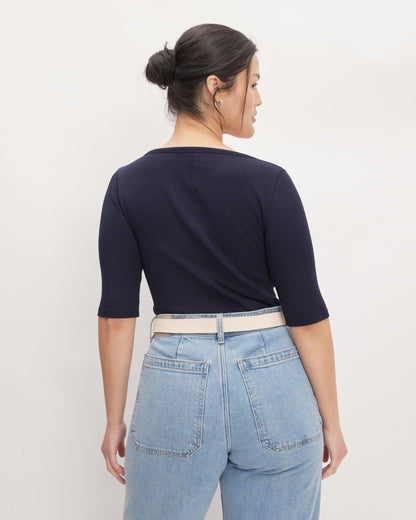 The Luxe Rib Scoop-Neck Tee | Navy