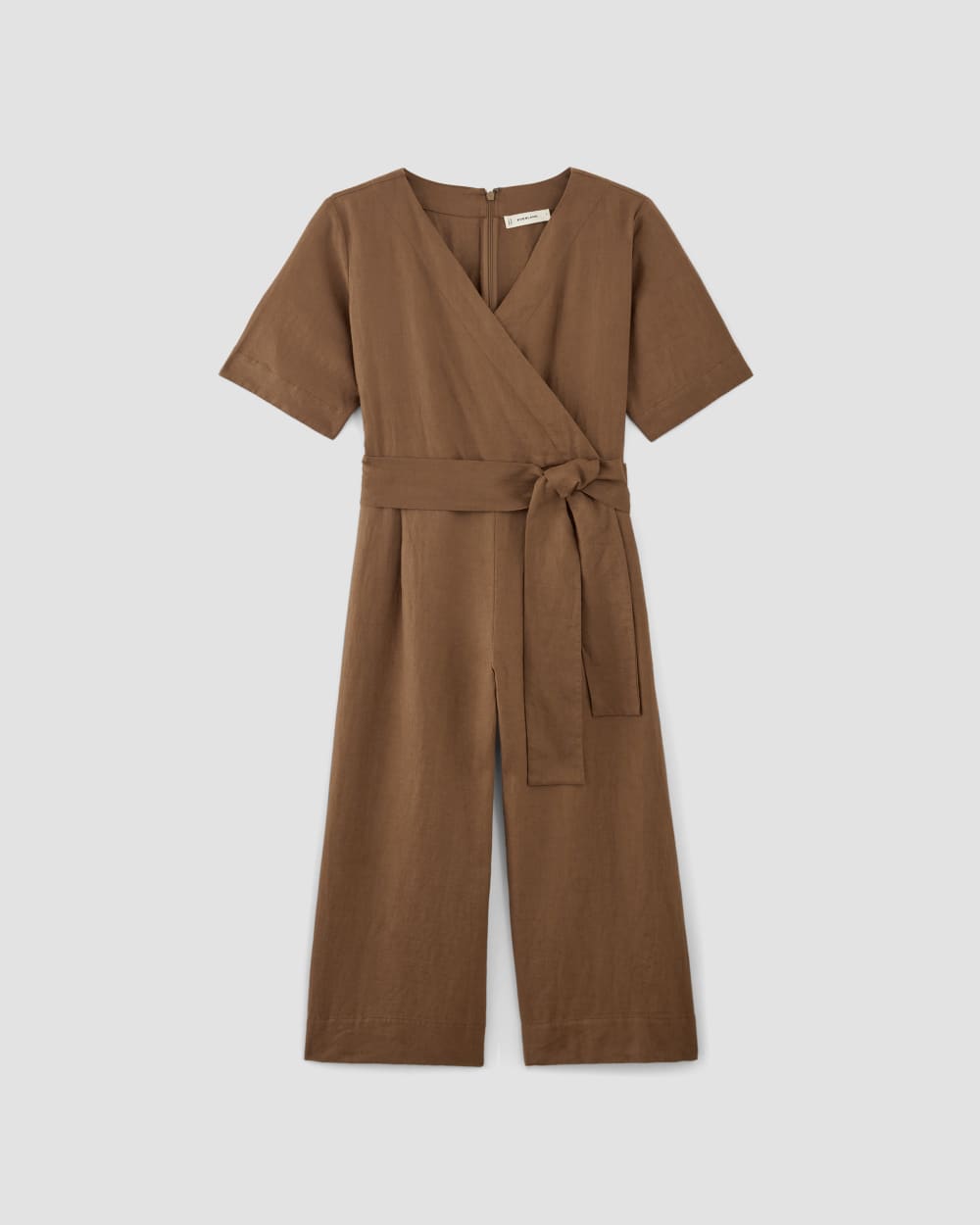 The Wrap Jumpsuit in Linen | Carob Brown